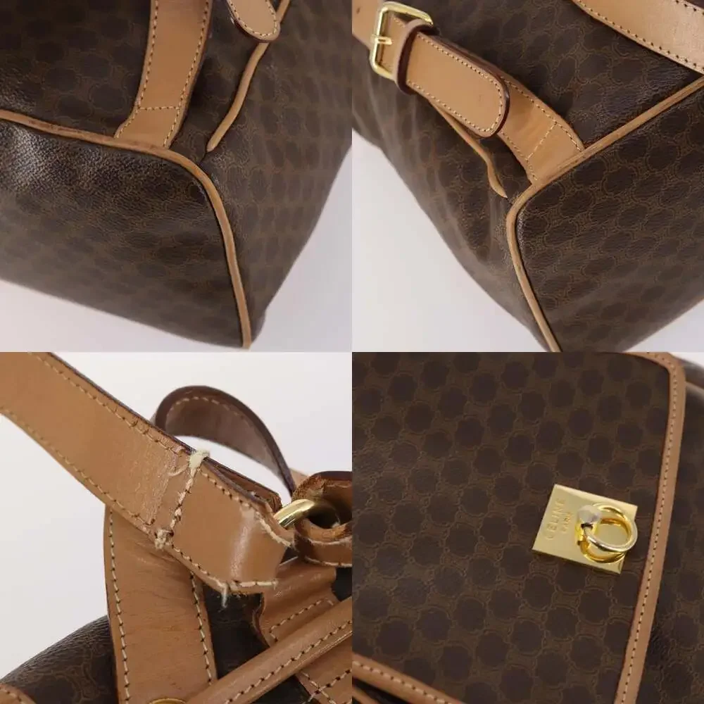 CELINE Macadam Canvas Backpack Pvc Leather Brown Gold